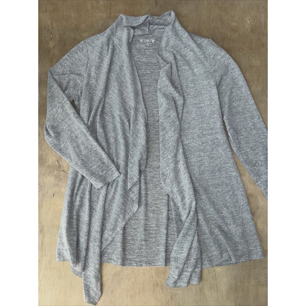 Cato Plus Sz 1X Gray Open Front Knit Cardigan Stretch Long Sleeve Lightweight